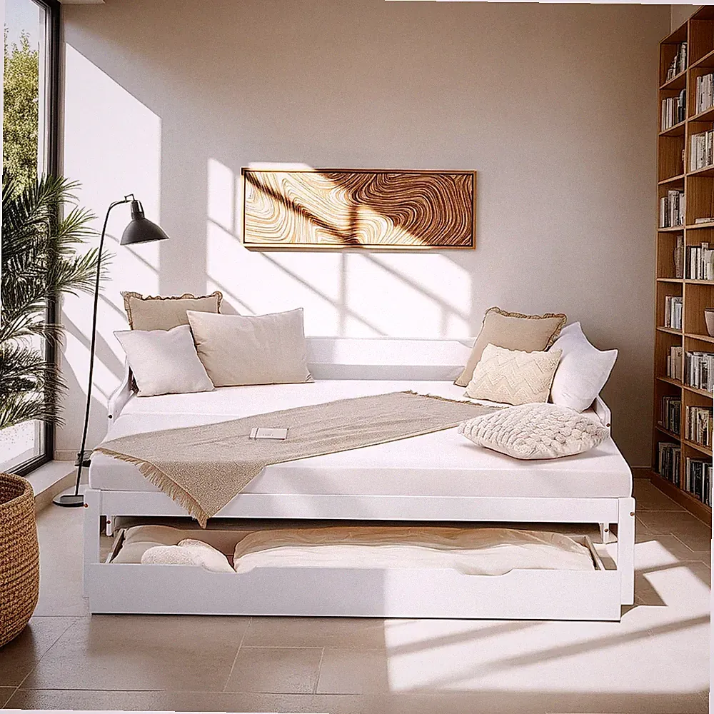 Gästebett Tagesbett ausziehbar 90x200 cm Holz Ausziehbett Jugendbett Homestyle4u