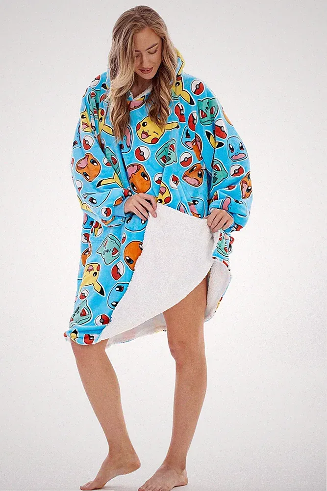Gamer Fleece Oversized Erwachsene Hoodie Pokemon Sticker Design weiche Decke Hoody