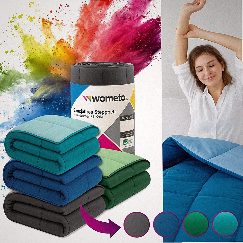 Ganzjahr Steppbett Bi-Color 135x200 155x220 Wende Bettdecke grau blau Microfaser