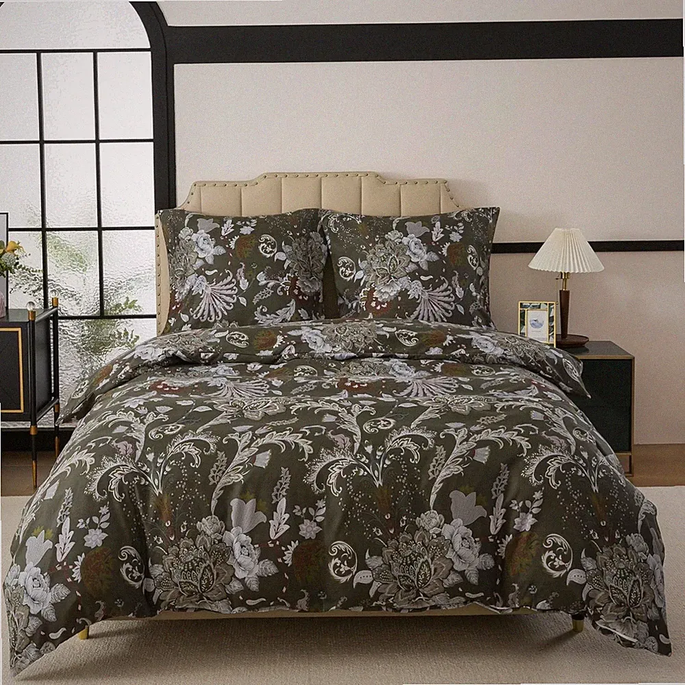 Geblümt Bettwäsche 240x220 3teilig Bettbezug - Barock Stil Blumen Bettwäsche-...