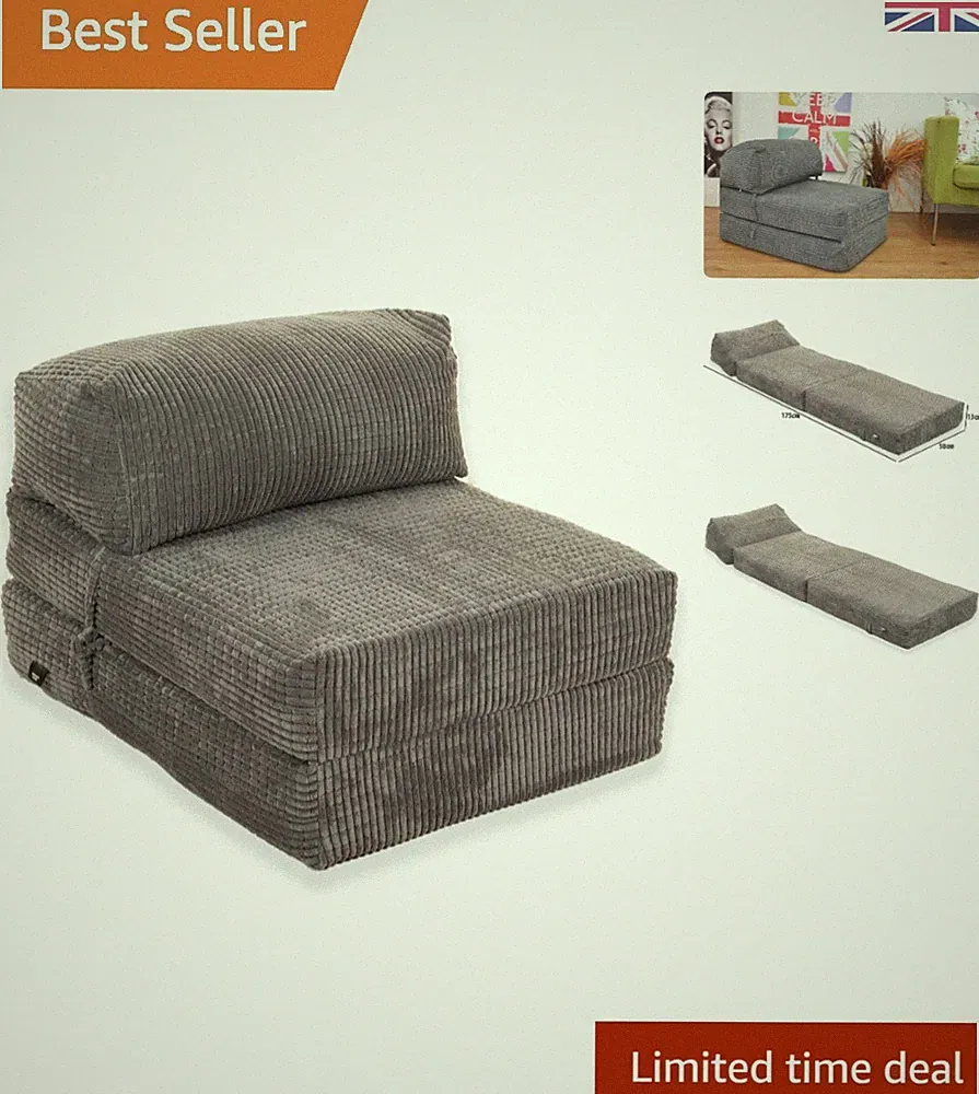 Gemütliches graues Jazzstuhl-Bett: faltbares Cord-Futon für Kinderübernachtungen