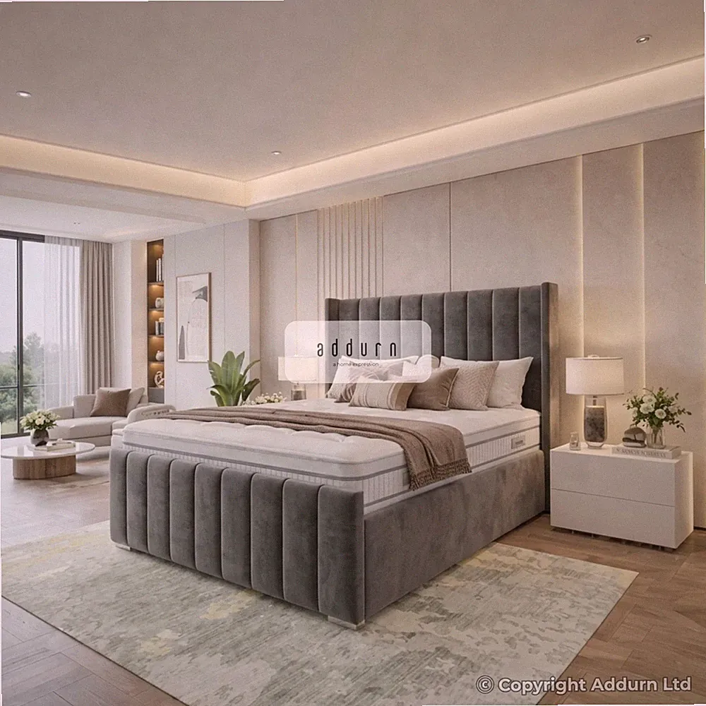 Geschwungenes Wingback Bettgestell Luxus Polster Paneel Bett für modernes Stauraumbett UK