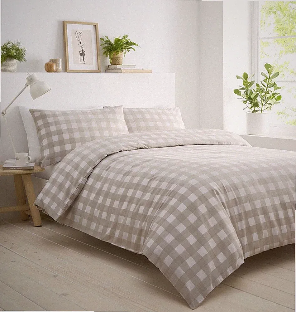 Gingham Bettwäsche Bettwäscheset Landhaus Karo Bettbezug Hellbraun oder Grün