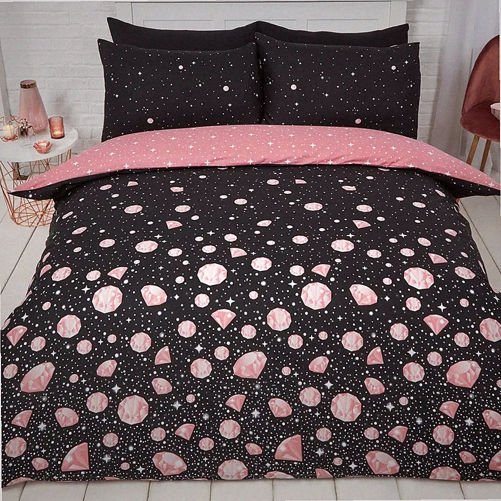 Glam BettwäscheSet, Kingsize, Black Blush Rose Gold Sparkle