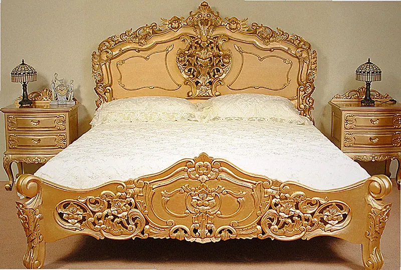 Gold Königlich Doppelbett 180x200 cm Rokoko Barock Bett mit Lattenrost 78288