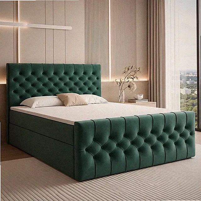 GOLDSTOFF TAURIEL Boxspringbett mit Federkernmatratze, Topper & Bettkästen Samt