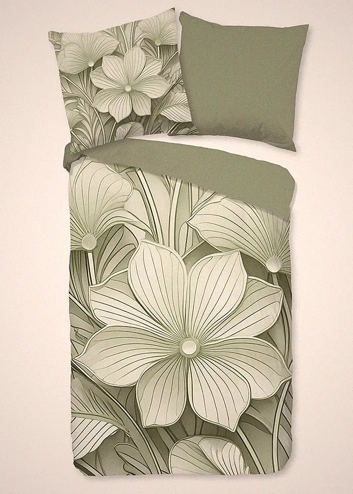 Good Morning Bettwäsche 135x200 + 1 x 80x80 cm Renforcé Artdeco Blumen grün