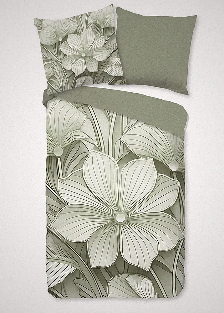 Good Morning Bettwäsche 155x220 + 1 x 80x80 cm Renforcé Artdeco Blumen grün