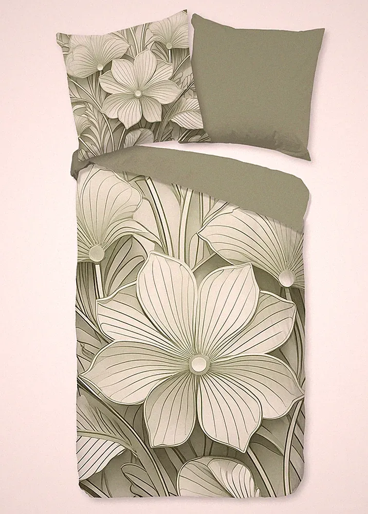 Good Morning Bettwäsche 200x200 + 2 x 80x80 cm Renforcé Artdeco Blumen grün