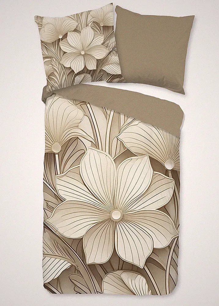 Good Morning Bettwäsche 200x200 + 2 x 80x80 cm Renforcé Artdeco Blumen natur