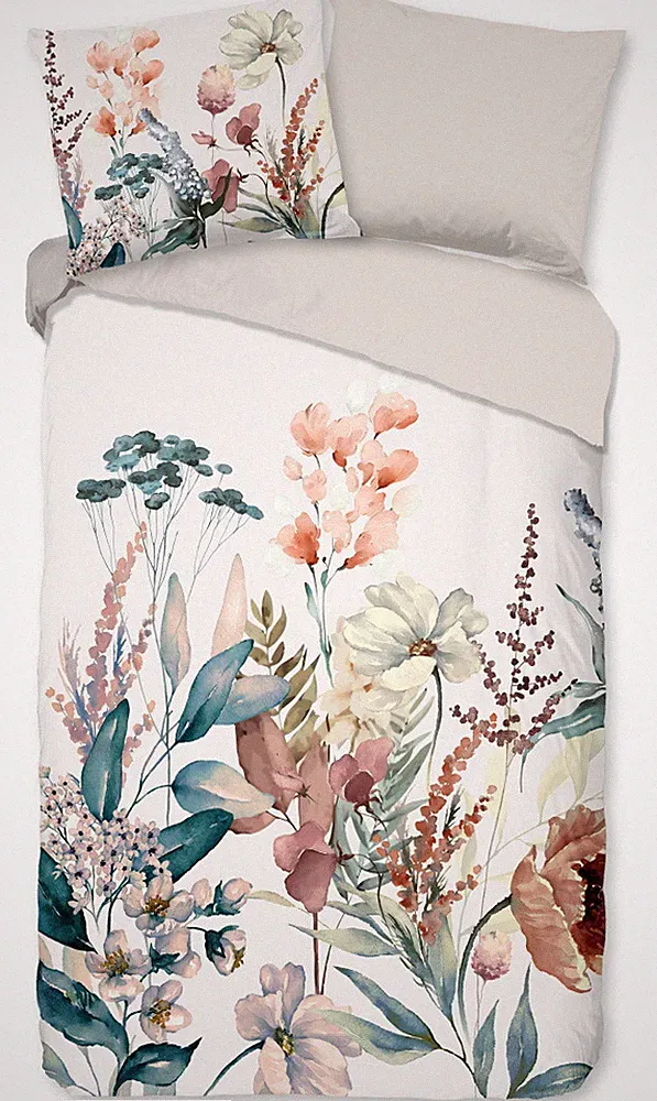 GOOD MORNING Flanell Wende Bettwäsche AIME creme beige 135x200 155x220 200x200cm