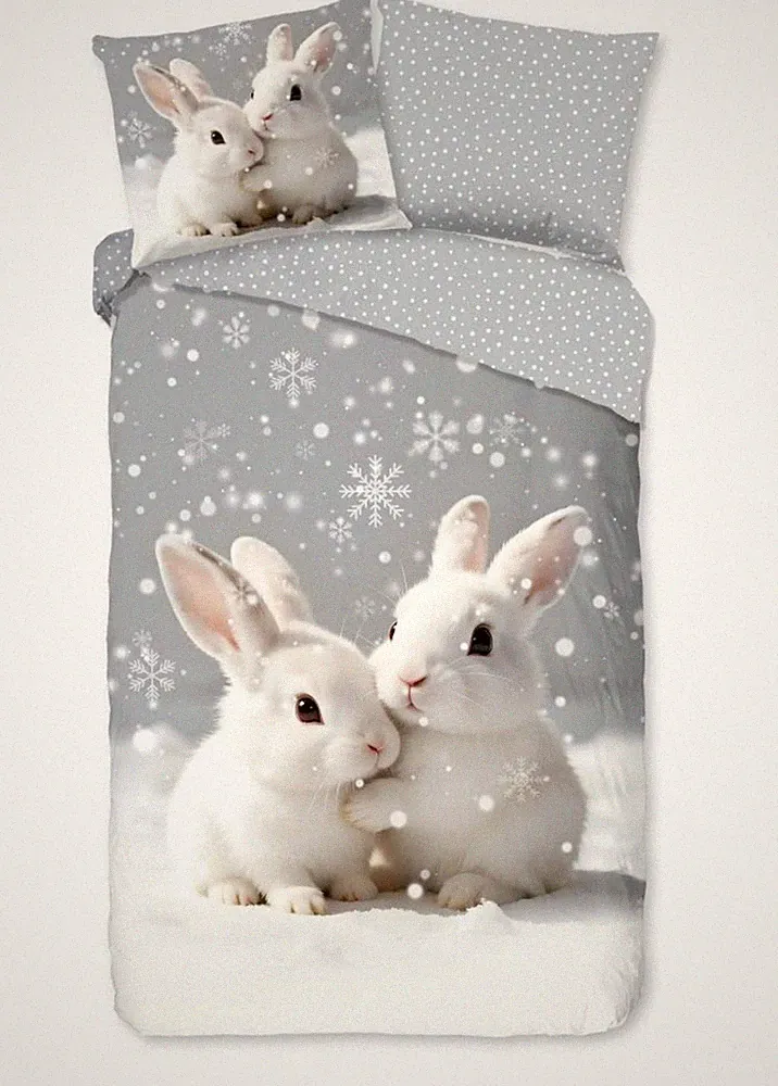Good Morning Kids Flanell Bettwäsche 135x200 Coef Hasen Schnee grau Wende 33525