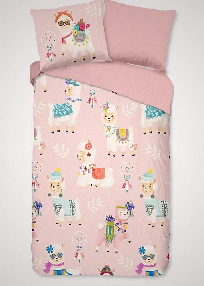 Good Morning Kids Flanell Bettwäsche 135x200 Ladida rosa Lama Wende 33034