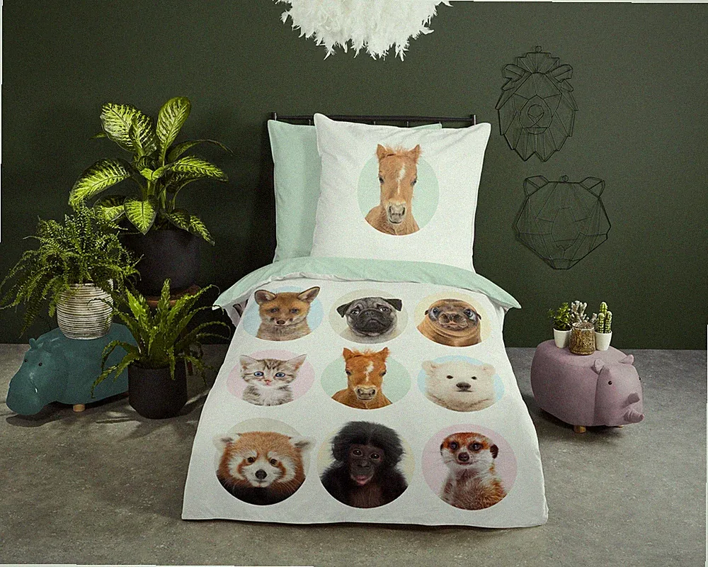 Good Morning Kids Kinder Bettwäsche 135x200 Young Animals Tiere Hund 20020