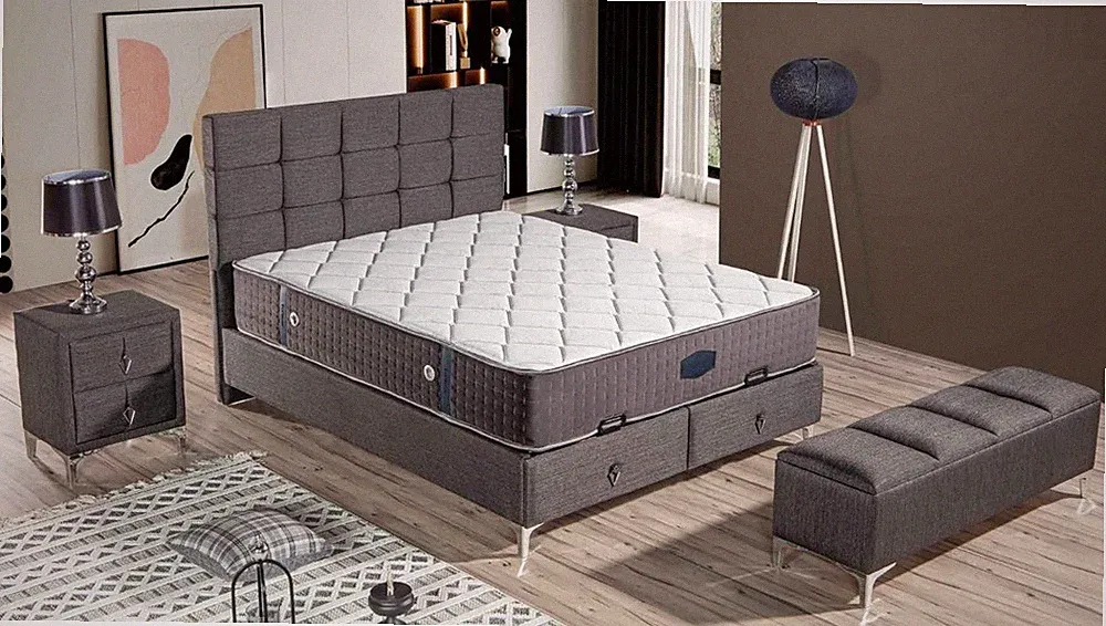 Grau modernes Bett mit Matratze aus Textil und Edelstahl