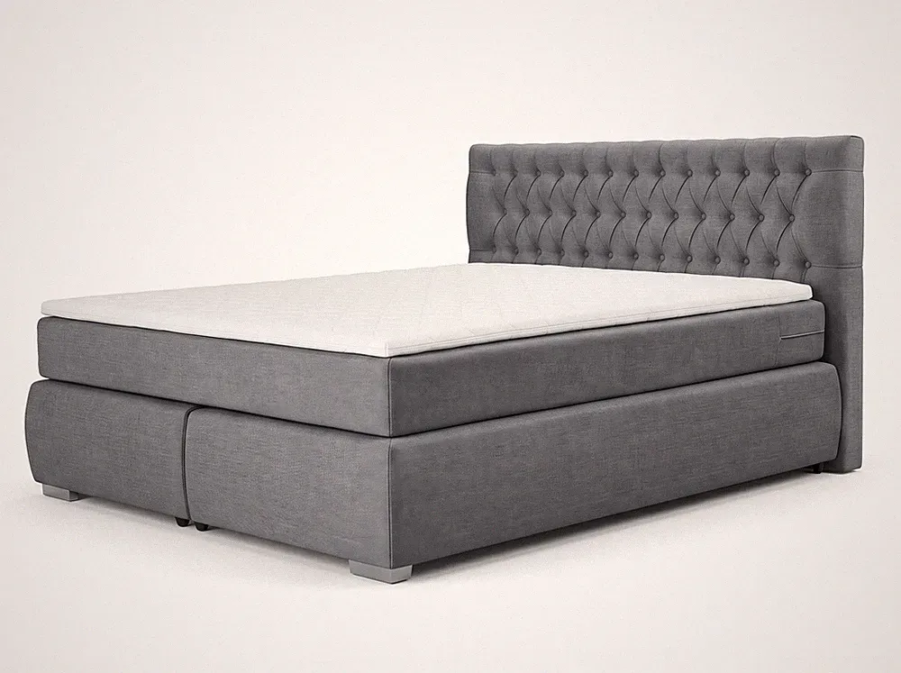 Graues Boxspringbett 160 x 200 cm mit Matratze und Toppers Doppelbett Moderne