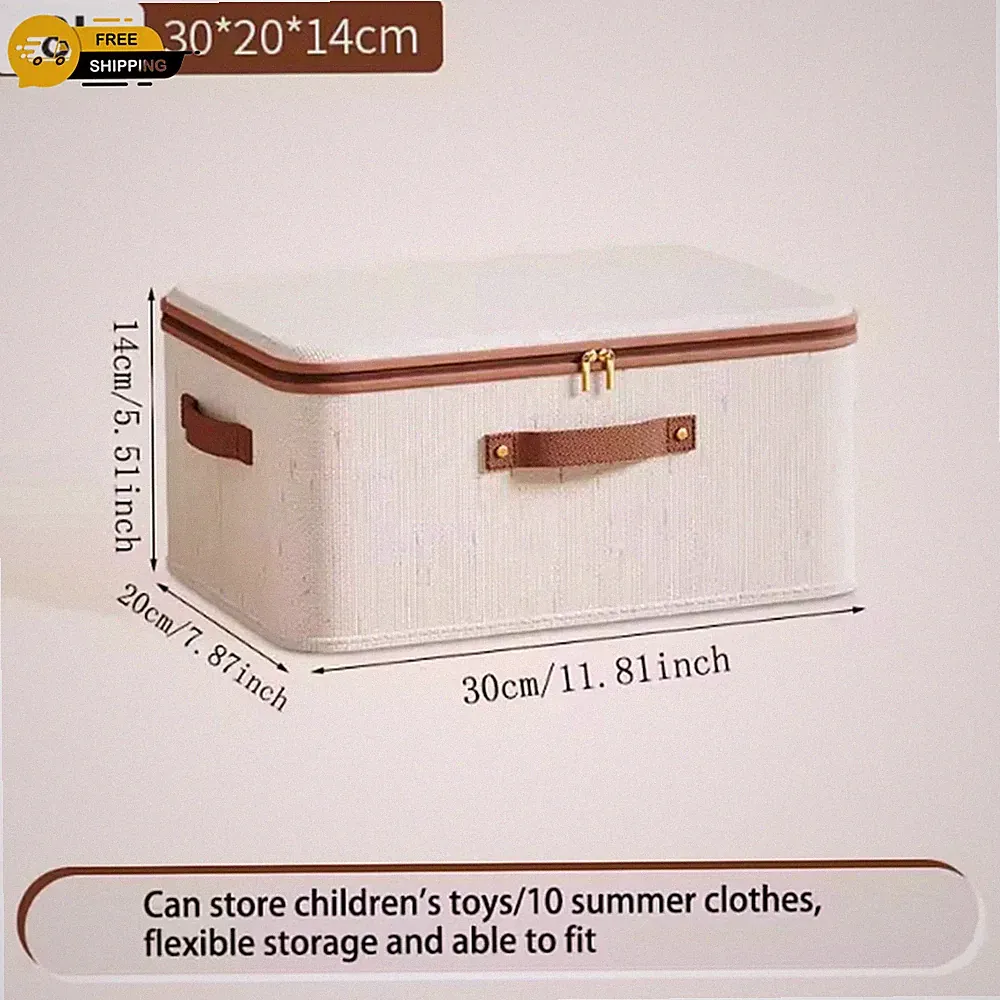 Große Beige Aufbewahrungsbox mit Deckel Schwerlast Reißverschluss Organizer Kleidung Spielzeug Decken