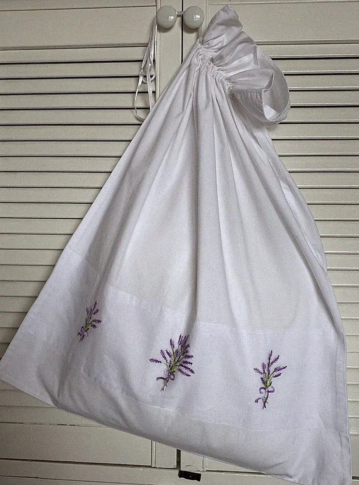 Großer Vintage Past Times Kordelzug Baumwolle Wäschesack mit Lavendel Details