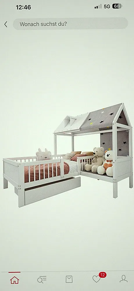 Hausbett 90 x 200 cm Kinderbett aus Massivholz mit Rausfallschutz Schubladen