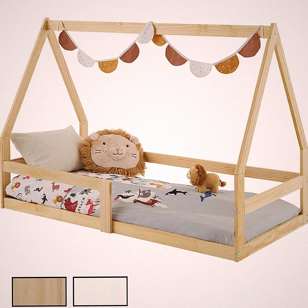 Hausbett Kinder Bodenbett Kinderbett Kiefer-Massivholz 80x160 cm