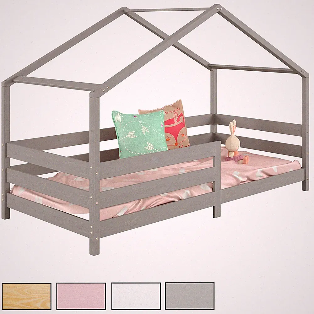 Hausbett Montessori Bett 90 x 200 Kinderbett Rausfallschutz Kiefer