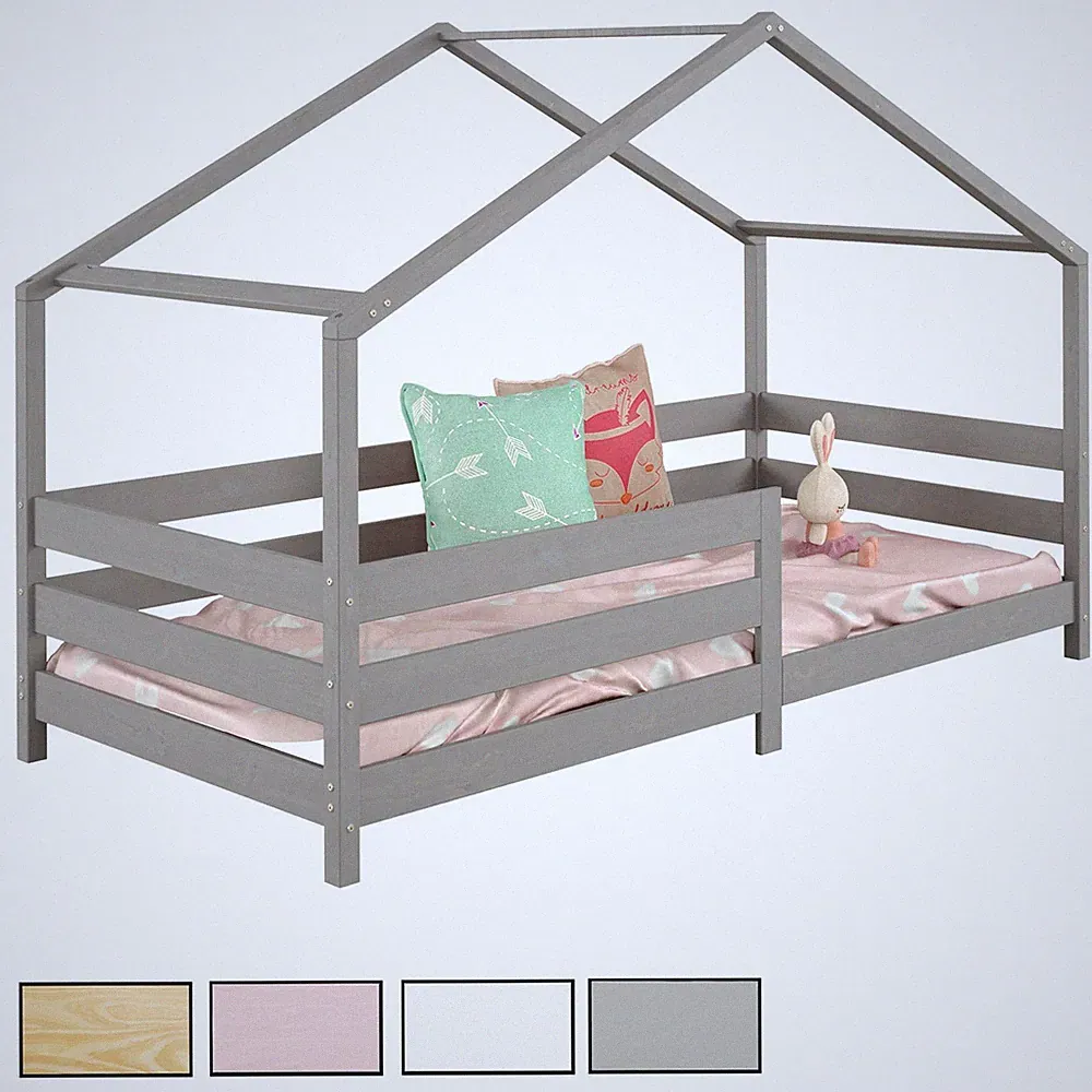Hausbett Montessori Bett 90 x 200 Kinderbett Rausfallschutz Kiefer