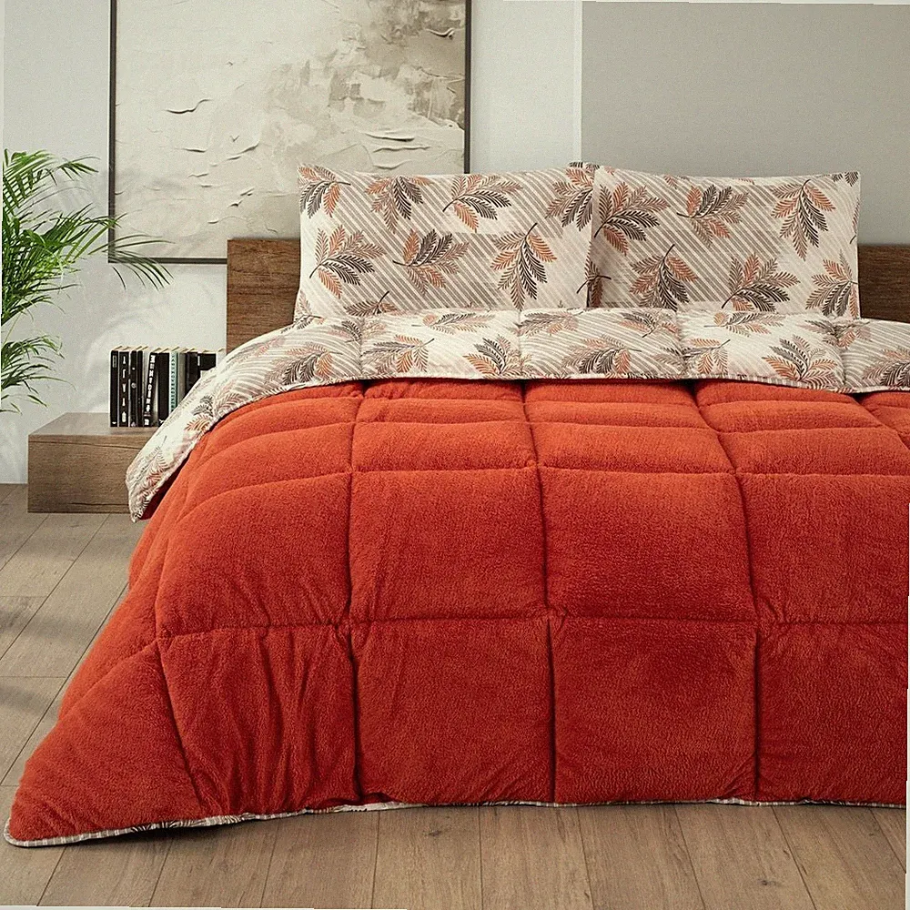 HELDENA Wellsoft Bettdecke mit Kissenbezug Set Bordeaux Blau Schwarz Orange
