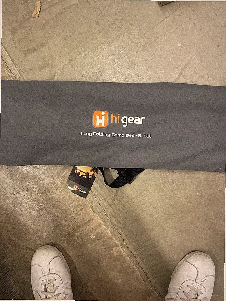 Hi Gear Faltbares 4 Bein Stahl Feldbett Grau mit Tragetasche 100kg Tragkraft