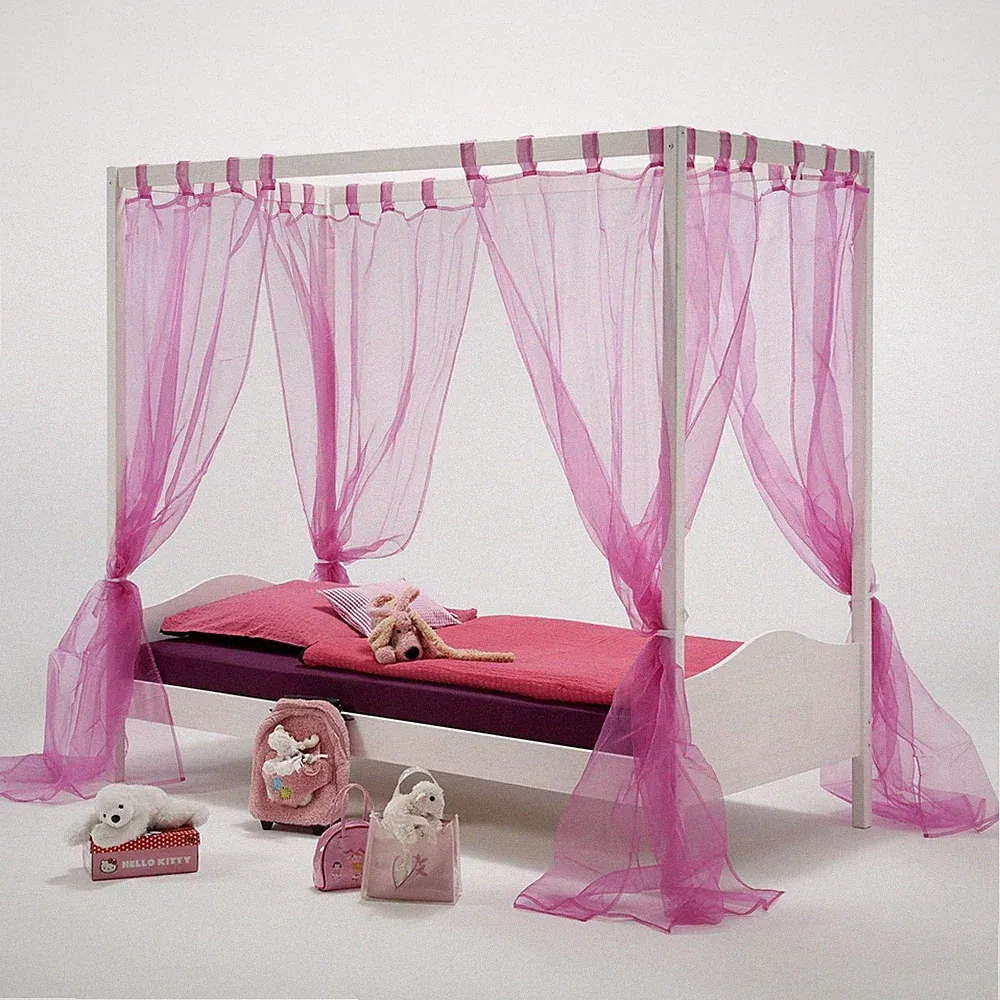 Himmelbett Kinderbett Mädchenbett 90x200 cm Kiefer massiv weiss lackiert