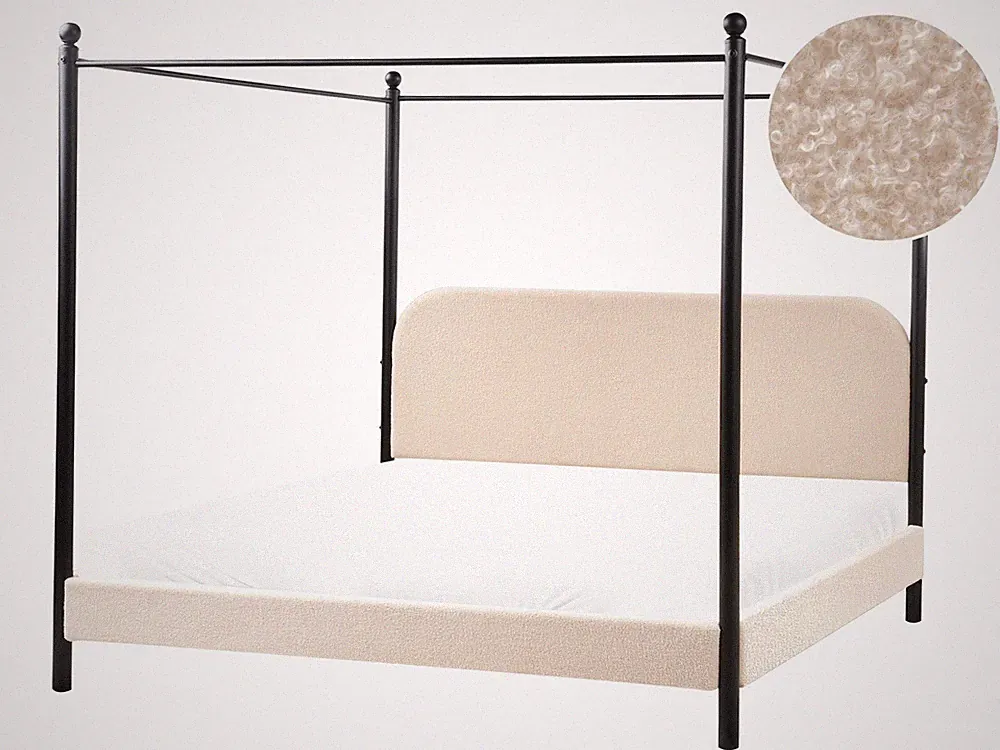 Himmelbett Metall Bouclé beige mit Lattenrost 180x200 cm modern Dannemois