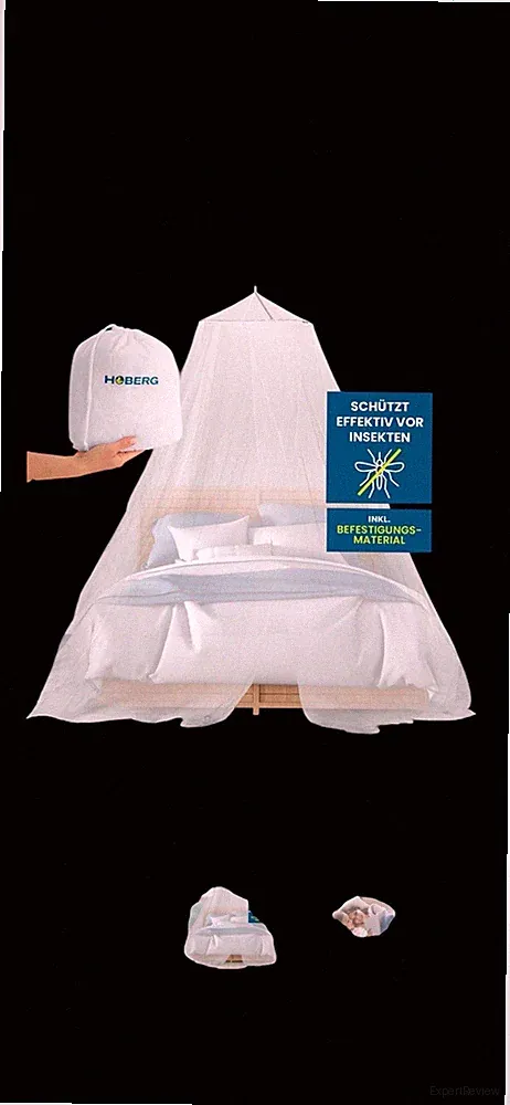 HOBERG Moskitonetz Reise - XXL Mückennetz Bett Outdoor für Einzel- & Doppelbett