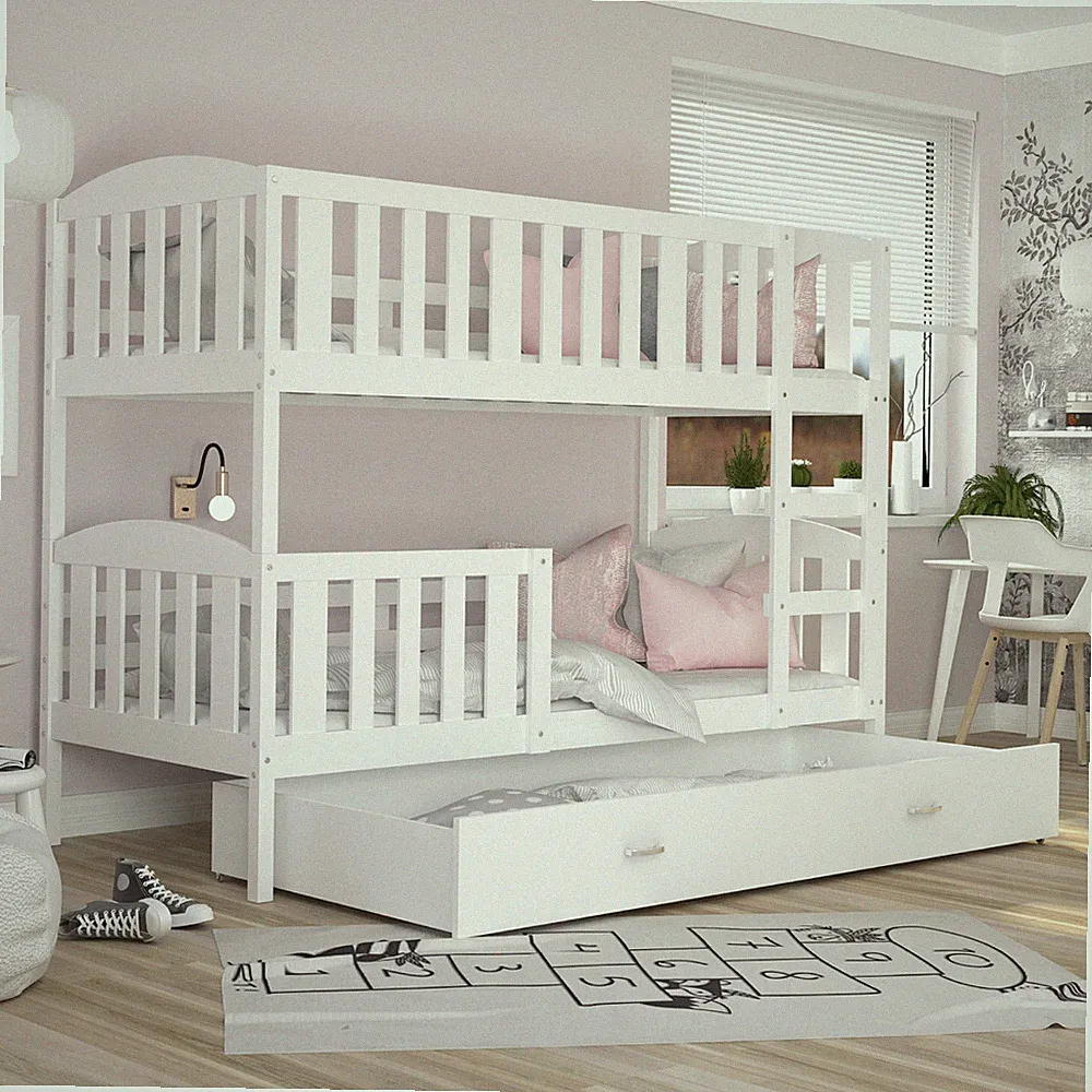 Hochbett 80x160 Etagenbett Kinderbett Bett Matratze Bettkasten JOHNNY Weiß NEU