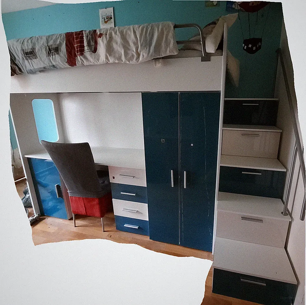 Hochbett 90x200 cm mit Schreibtisch und Kleiderschrank Kinderbett Jugendbett