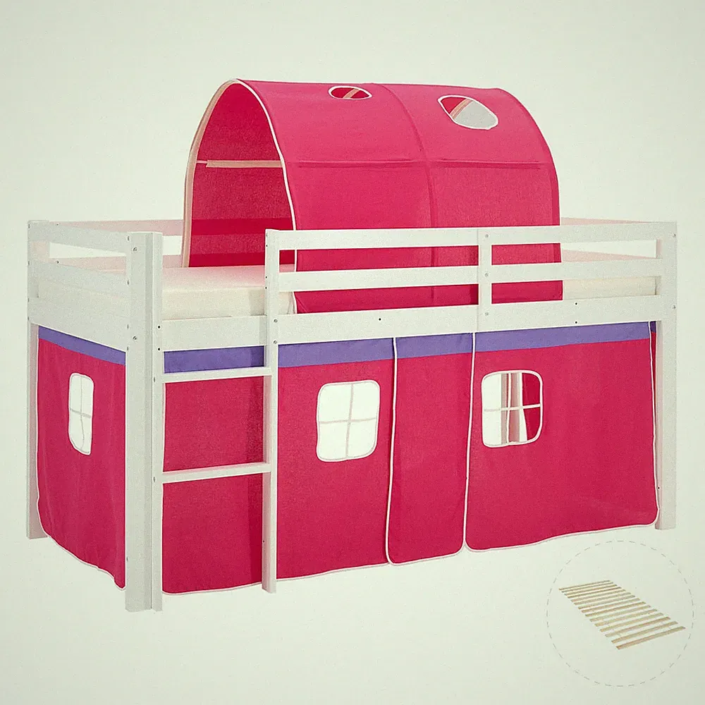 Hochbett 90x200 Kinderbett Weiß Lattenrost Tunnel Pink Stockbett Homestyle4u