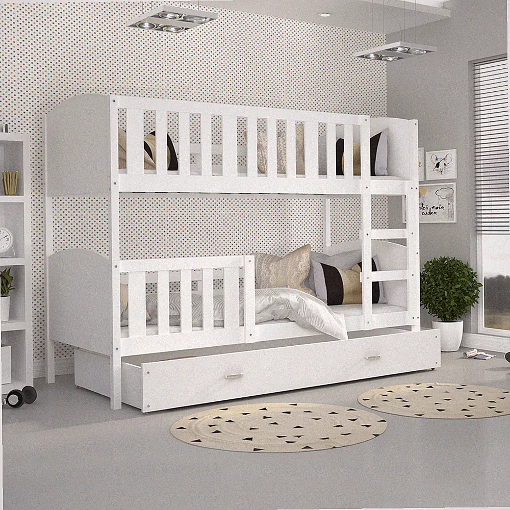 Hochbett Etagenbett 80x190 Kinderbett Bett Matratze Bettkasten TAMI Weiß NEU