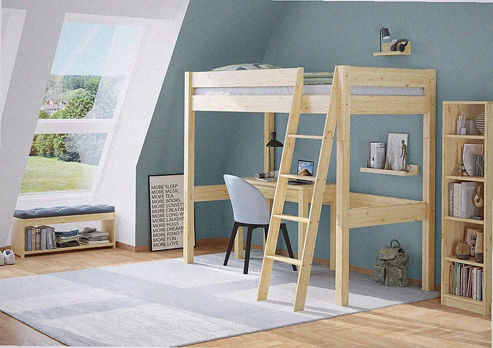 Hochbett für Kinder 90x200 Kinderbett Stockbett Kiefer massiv Holzbett