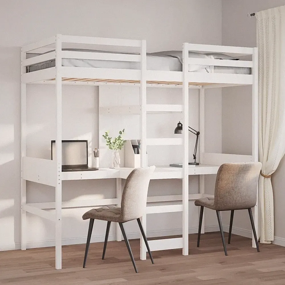Hochbett Holzbett Bett ohne Matratze mit Schreibtisch Massivholz Kiefer vidaXL