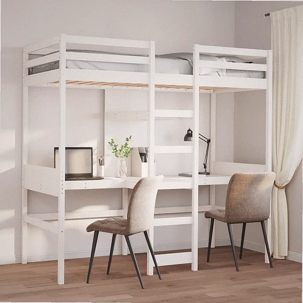 Hochbett Holzbett Bett ohne Matratze mit Schreibtisch Massivholz Kiefer vidaXL