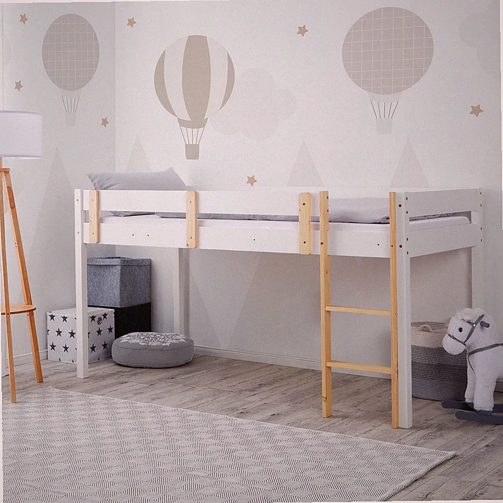 Hochbett Kinder 90x200 cm Weiß Lattenrost Kinderbett Spielbett Bett Homestyle4u