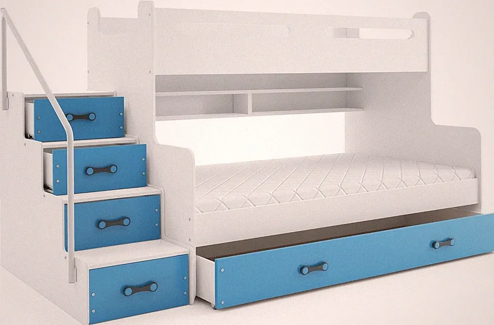 Hochbett Max III Doppelstockbett mit Matratzen und Schublade Weiß Rosa Blau 20