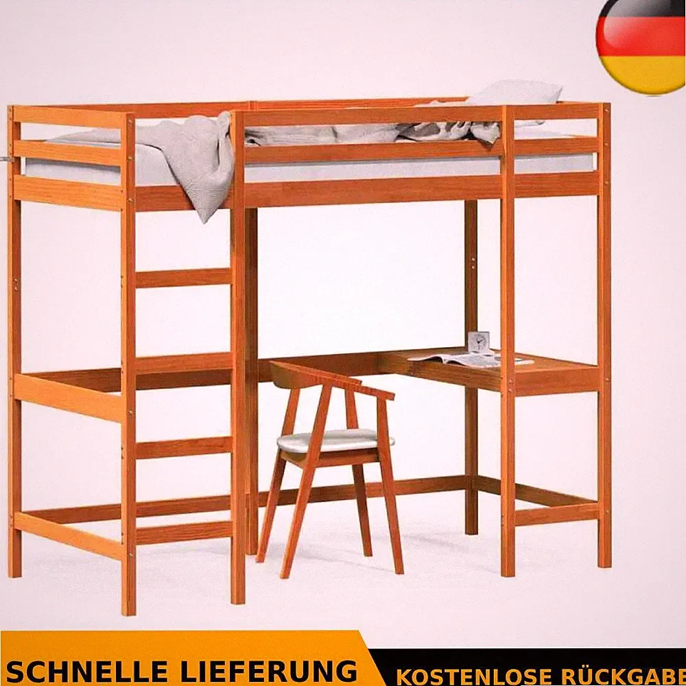 Hochbett mit Schreibtisch Kinderbett Etagenbett Bett Massivholz Kiefer vidaXL
