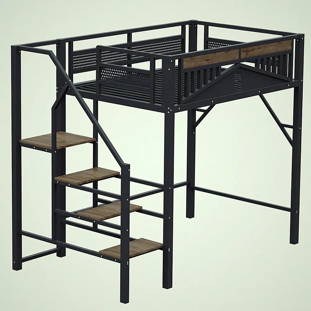 Hochbett Schwarz 140x200 cm mit Stauraum & Rausfallschutz SONNENH