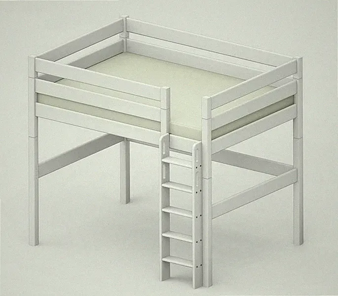 Hochbett Stockbett 140x200 cm massiv Kiefer weiß lackiert Höhe 190 cm