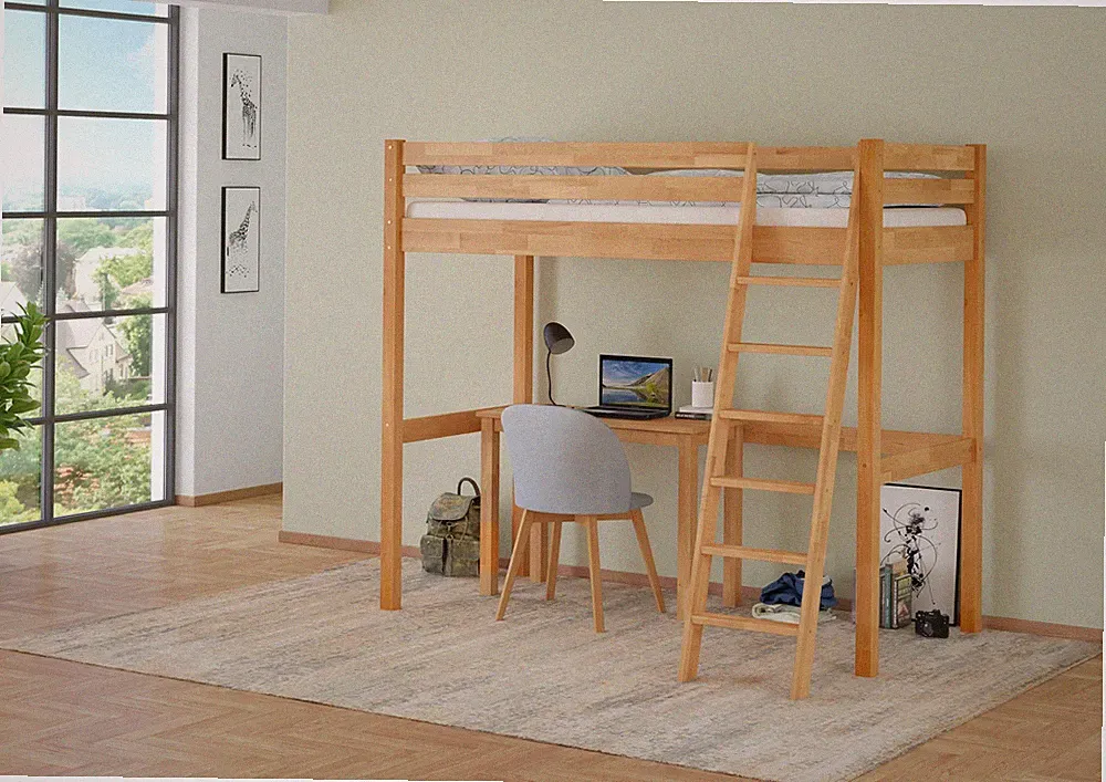 Hochbett Stockbett 90x200 Buche lackiert mit wählbarem Zubehör Modell 08