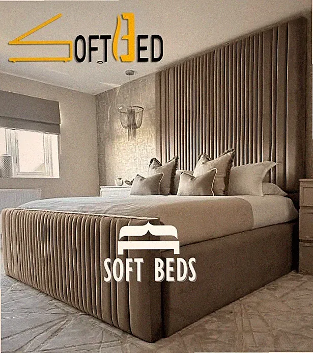 Hohes Kopfteil Emma Bett Plüsch Samt Polster Panel Bett Double & King Size