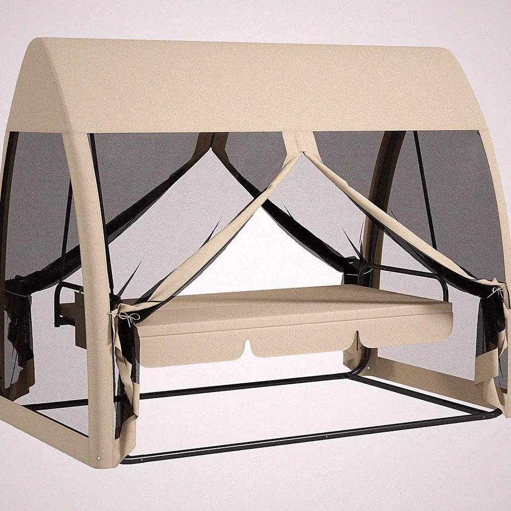 Hollywoodschaukel 3-Sitzer mit Liegefunktion Moskitonetz 240x140 cm Kaffee