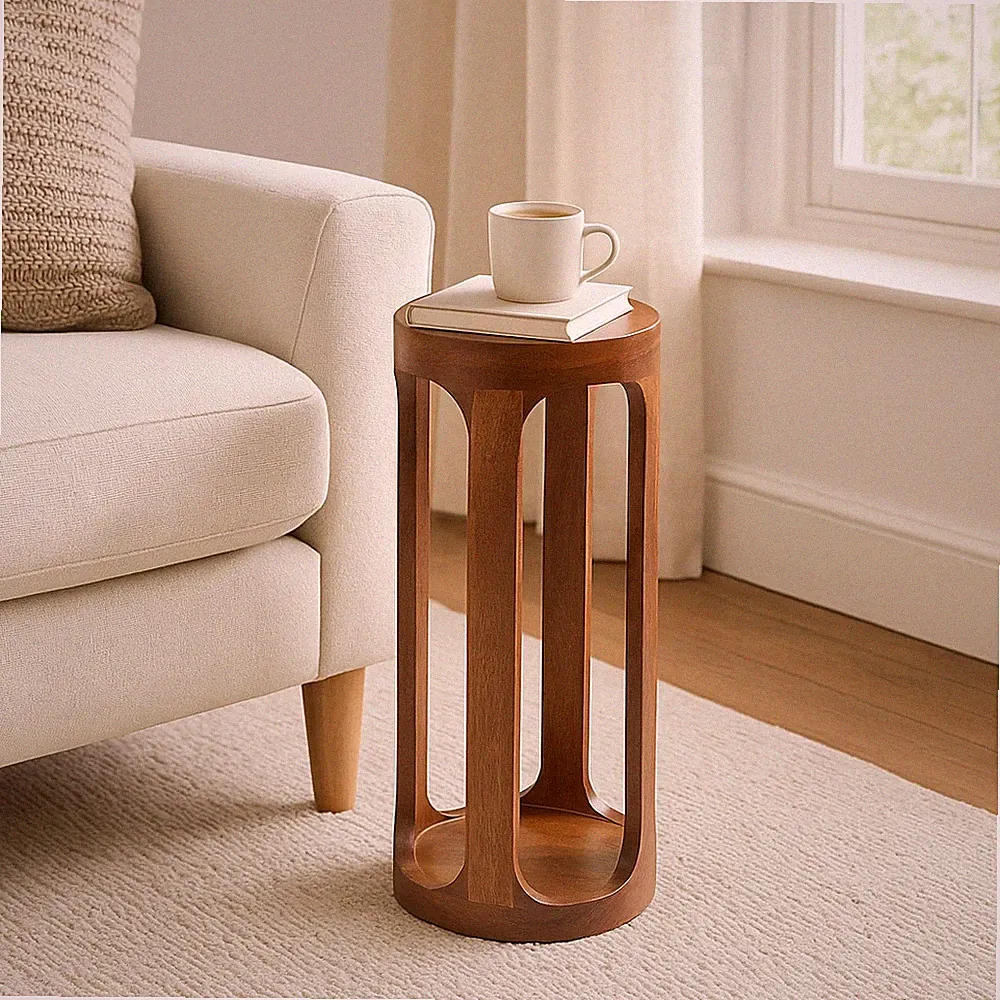 Holz Rund 23" Nachttisch Beistelltisch 2 Regal Schlafzimmer Lampe Ständer Platzsparend