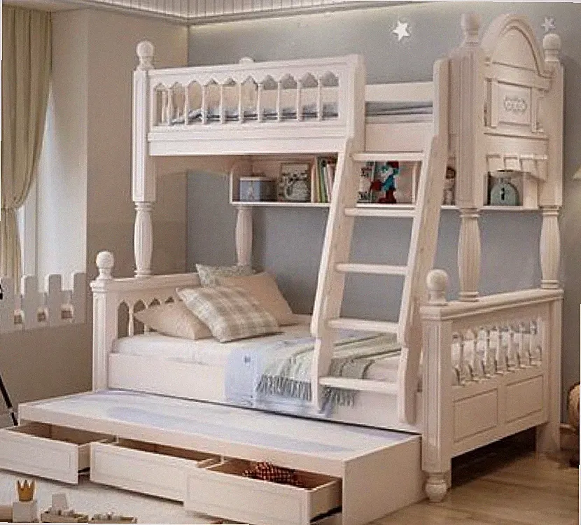 Holz Stockbett weiß Etagenbett Kinderbett Jugendbett mit Leiter Doppelstockbett