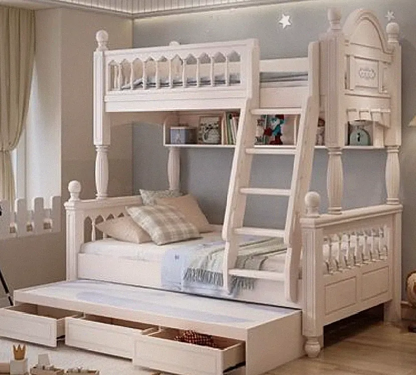 Holz Stockbett weiß Etagenbett Kinderbett Jugendbett mit Leiter Doppelstockbett