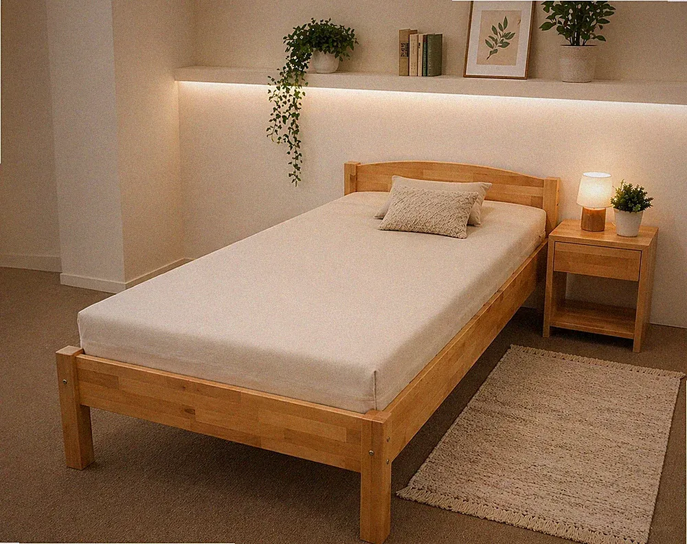 Holzbett 100x200 cm Buche geölt massivholz Einzelbett Kinderbett Seniorenbett